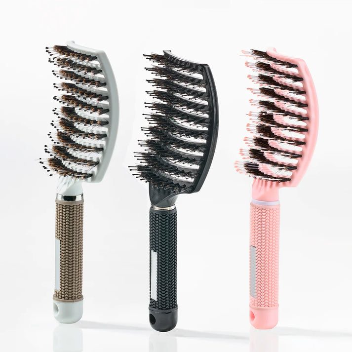 Curved Paddle Brush - hairbrush with boar bristles