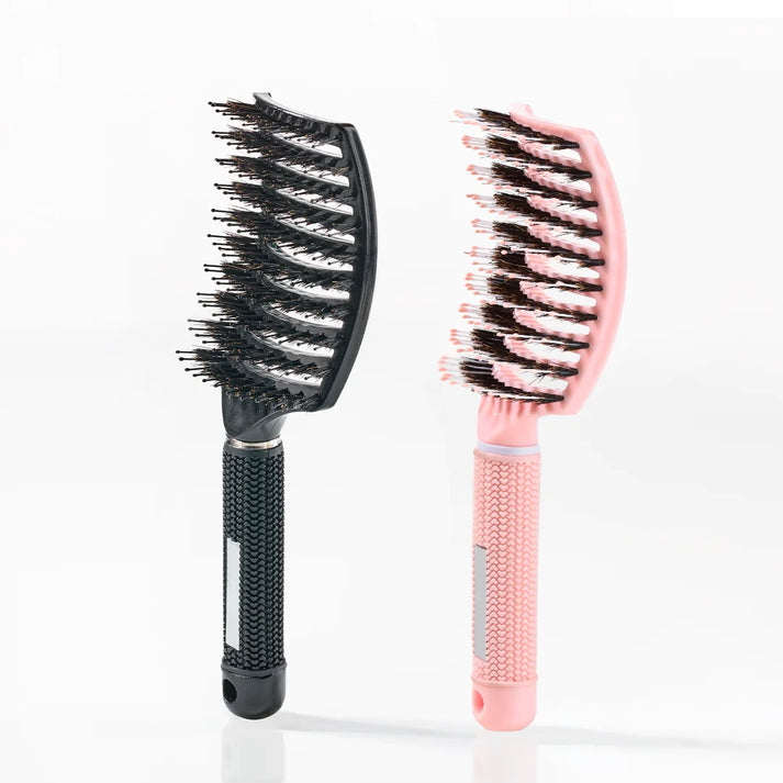 Curved Paddle Brush - hairbrush with boar bristles