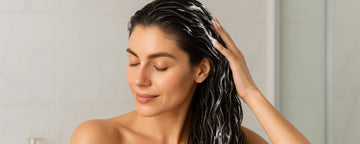 Woman using conditioner in her coarse hair