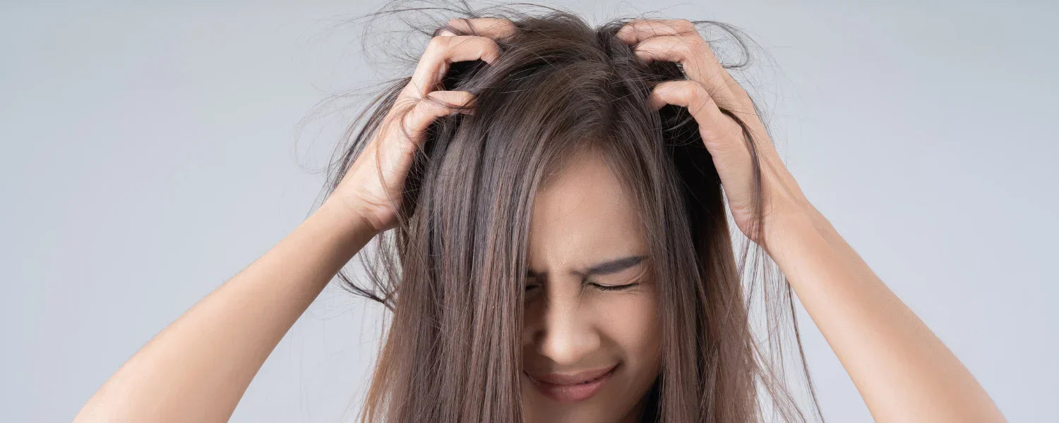 Woman with broken hair at the top of her head
