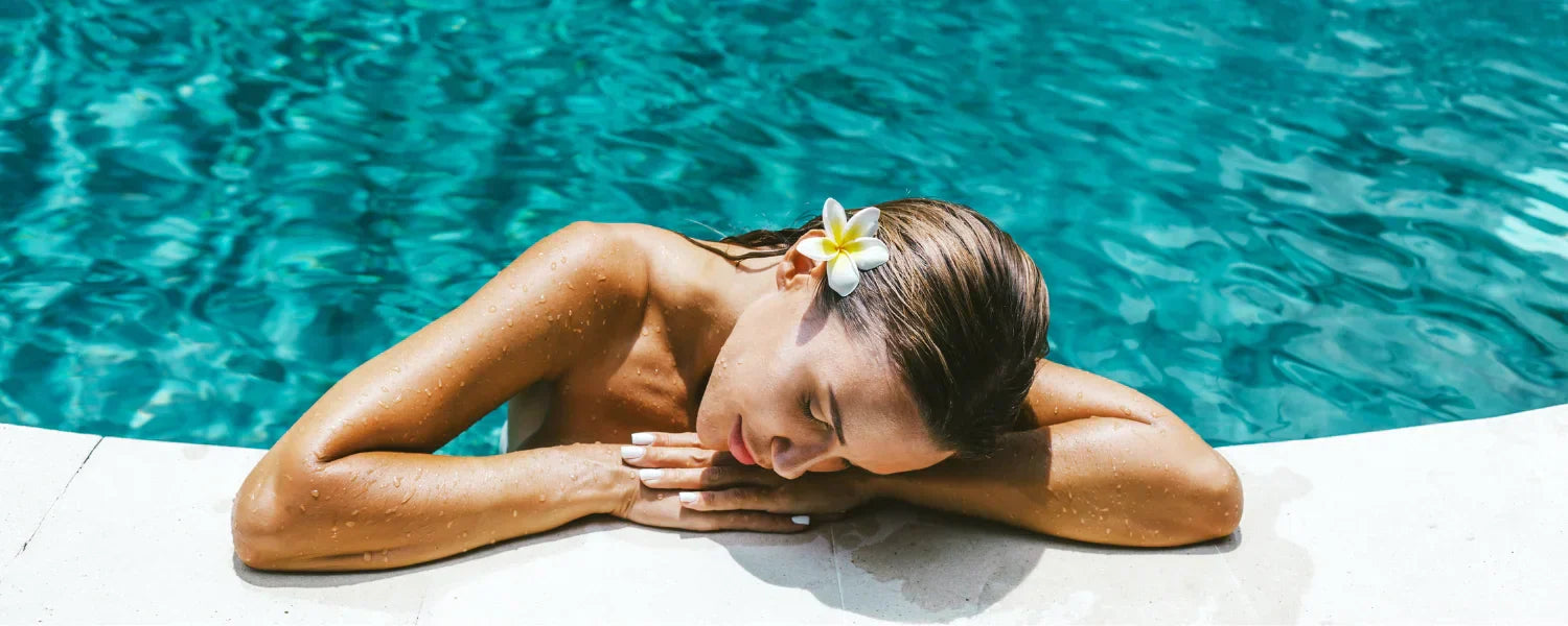 Woman bathing in a pool with chlorine