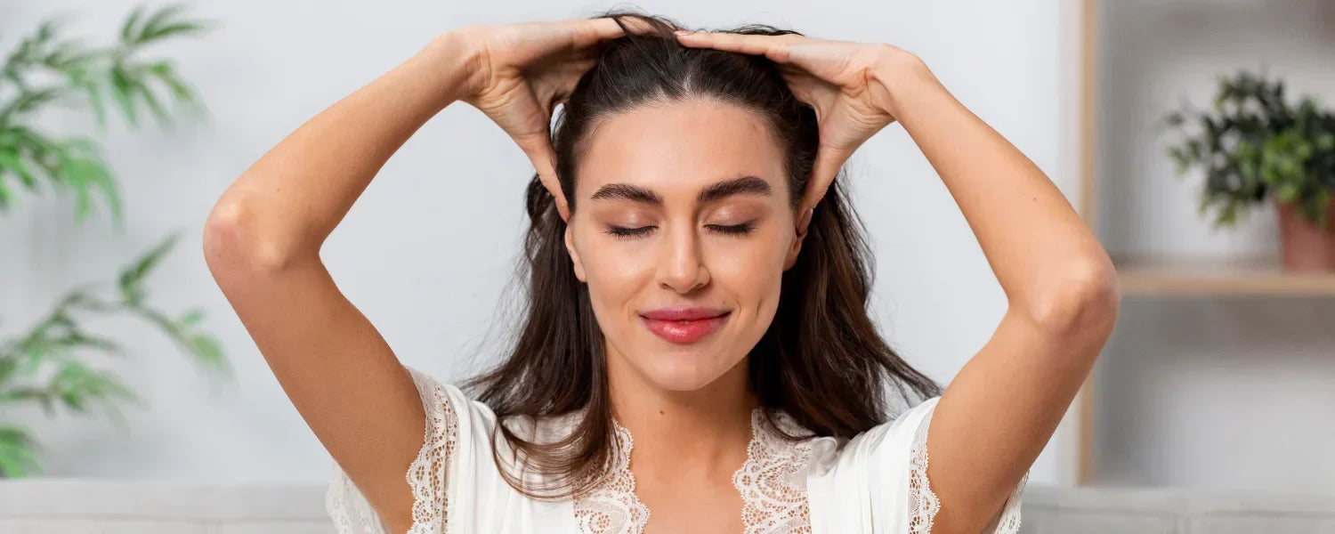 Woman massaing her scalp
