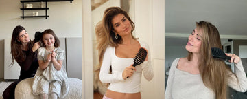 Woman brushing hair with curvy brush