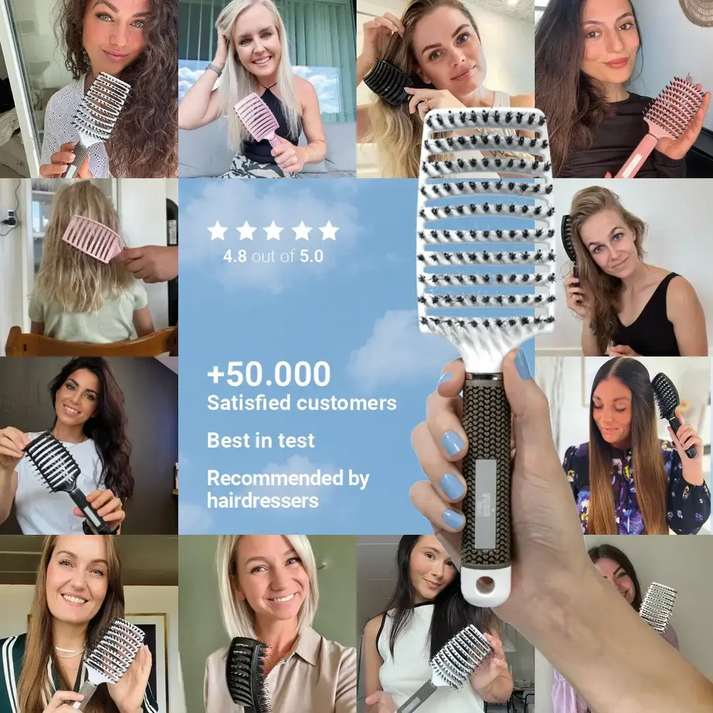 Curved Paddle Brush - spazzola per capelli con setole di cinghiale